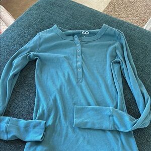 SO Teal Long Sleeve Henley Shirt